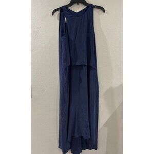 Cedric Charlier 100% Silk Layered Sleeveless Shift Dress navy blue size 6